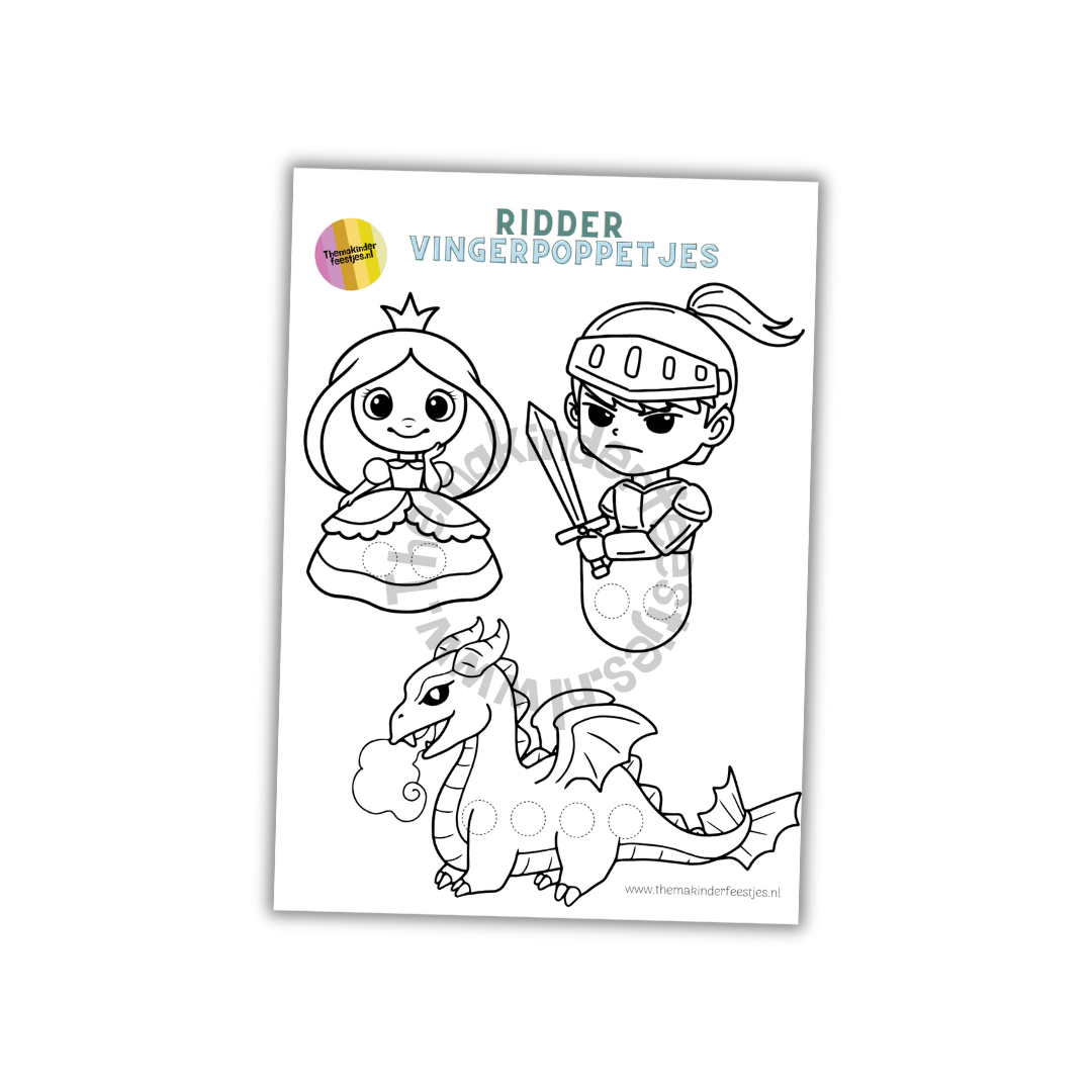 ridder/prinses/draak vingerpoppetjes (printable)