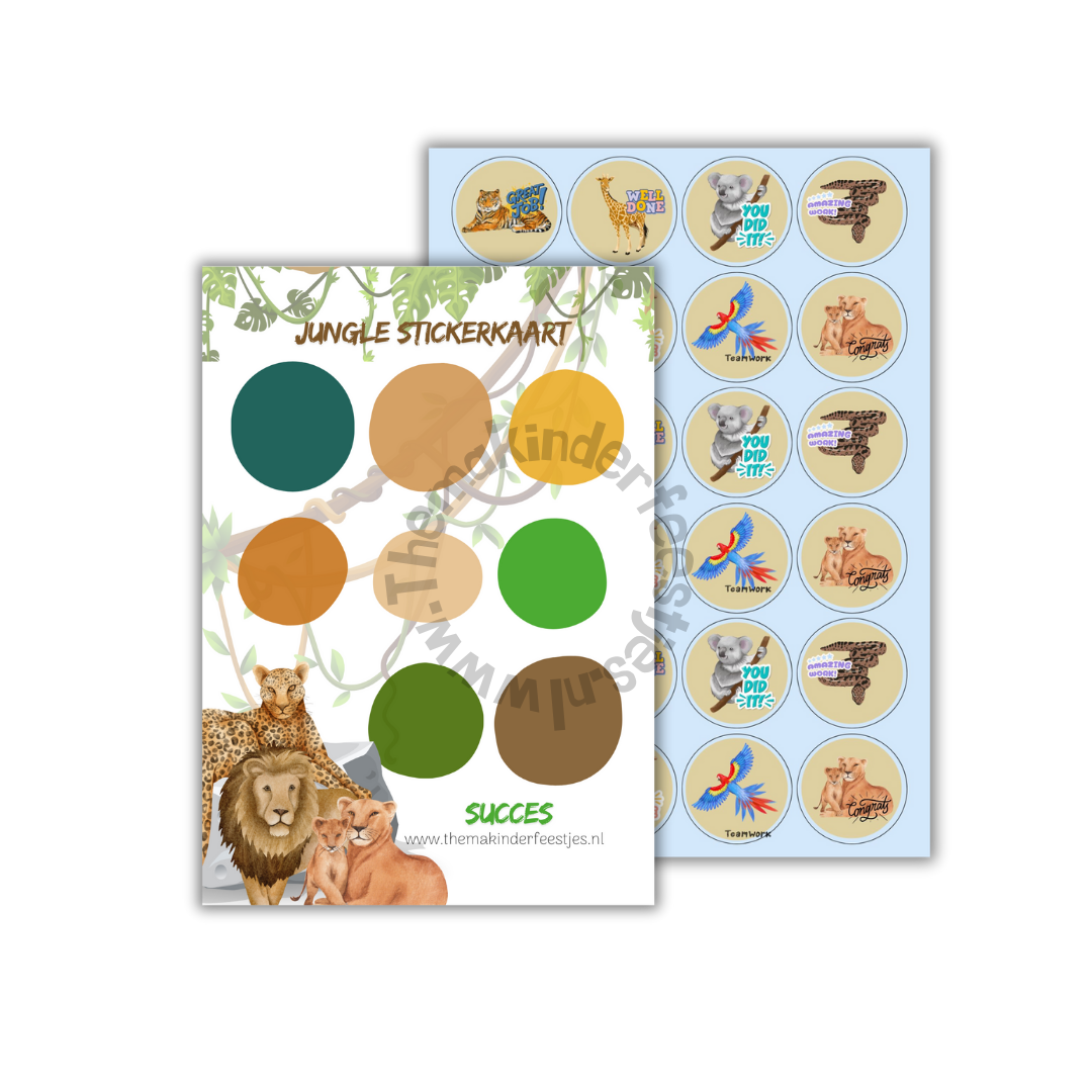 jungle stickerkaart en stickers (5 stuks)