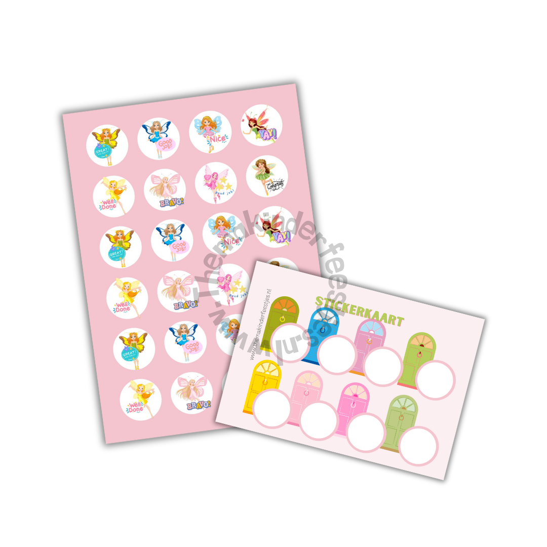 Feeën stickerkaart en stickers (5 stuks)
