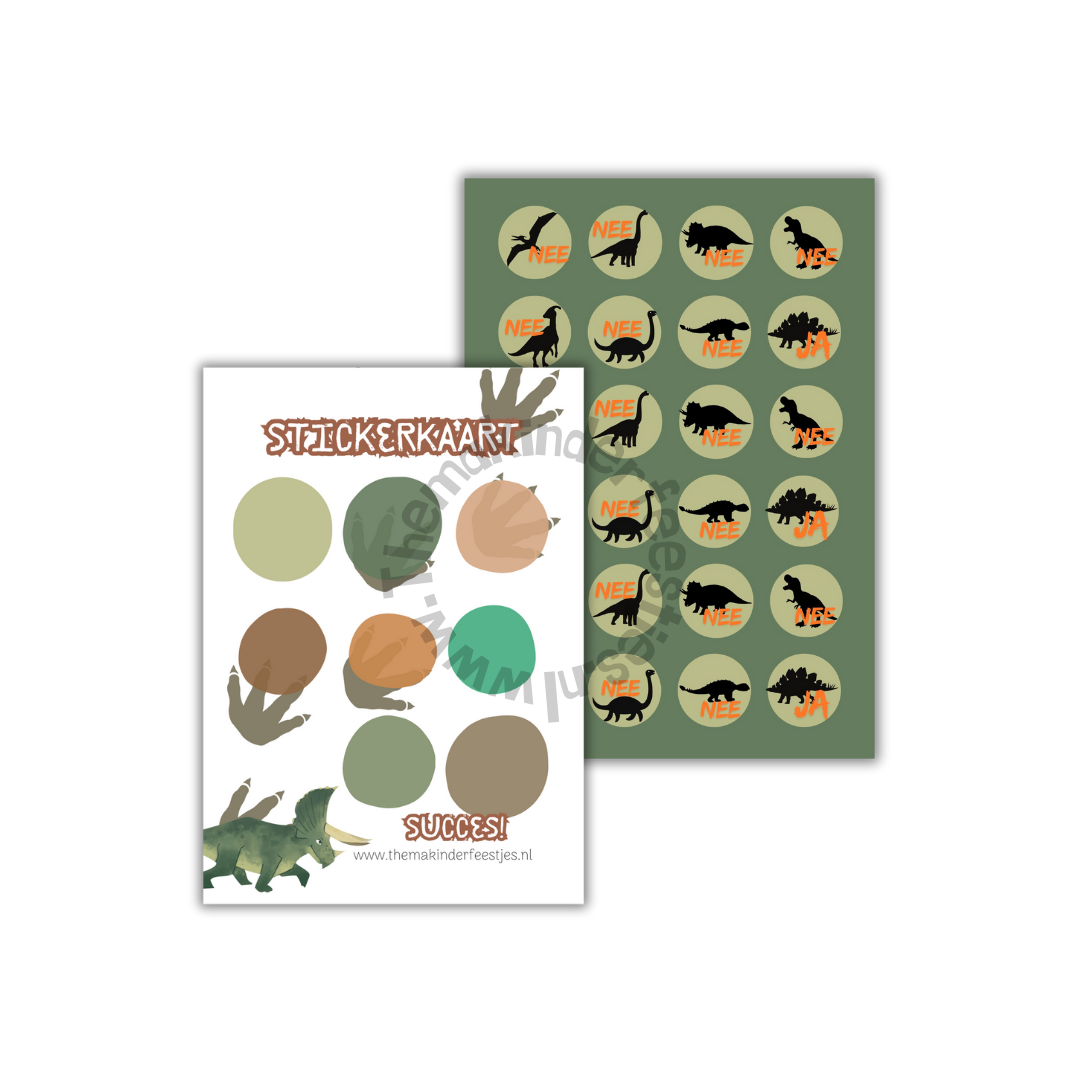 Dino stickerskaart en stickers (5 stuks)
