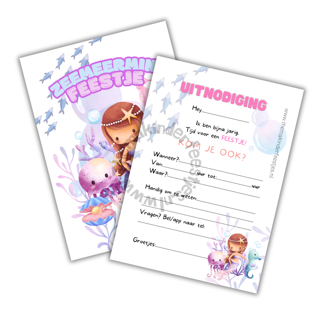 Zeemeermin feestje uitnodigingen (10 stuks)