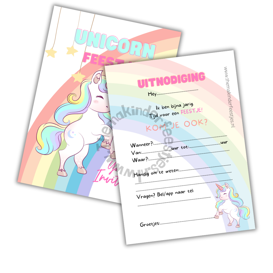 unicorn feestje uitnodigingen (10 stuks)