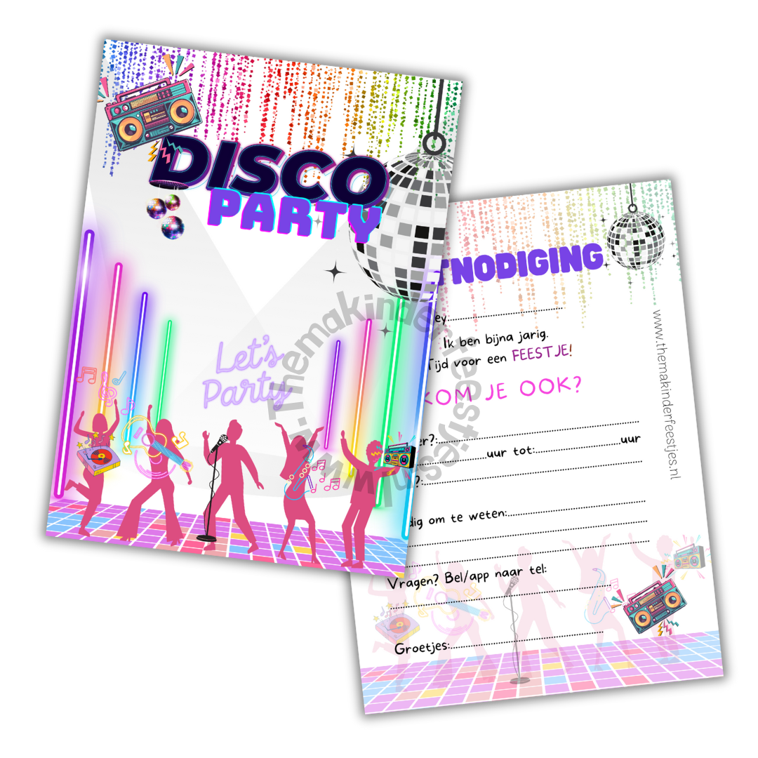 Disco party uitnodigingen (10 stuks)