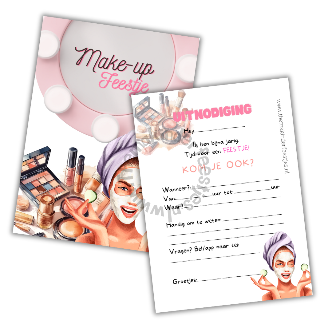 Make-up feestje uitnodigingen (10 stuks)