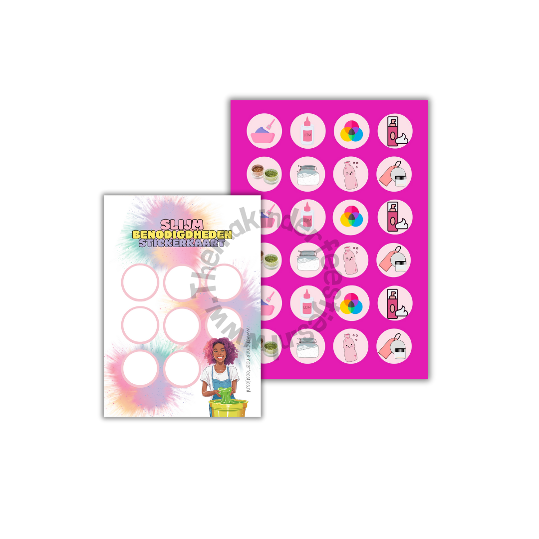 slijm stickerkaart en stickers (5stuks)