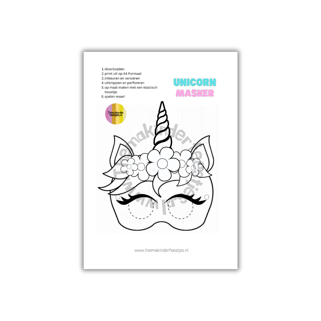 Unicorn maskers zitten bij de Unicorn speurtocht voor kinderfeestjes