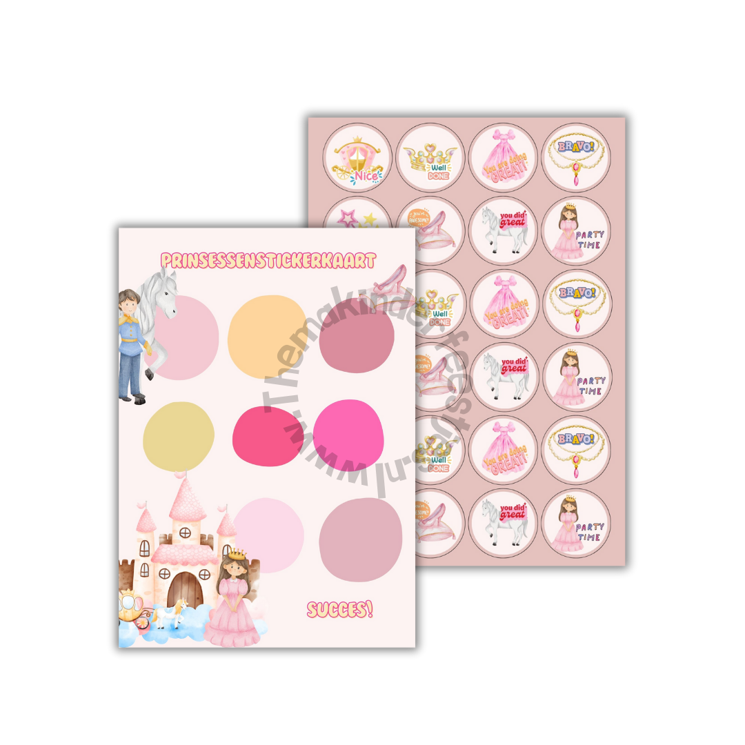 prinsessen stickerkaart en stickers (5 stuks)