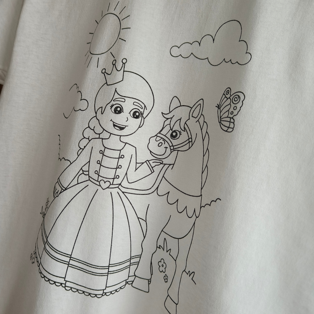 T-shirt om in te kleuren, prinsessen thema kinderfeestje