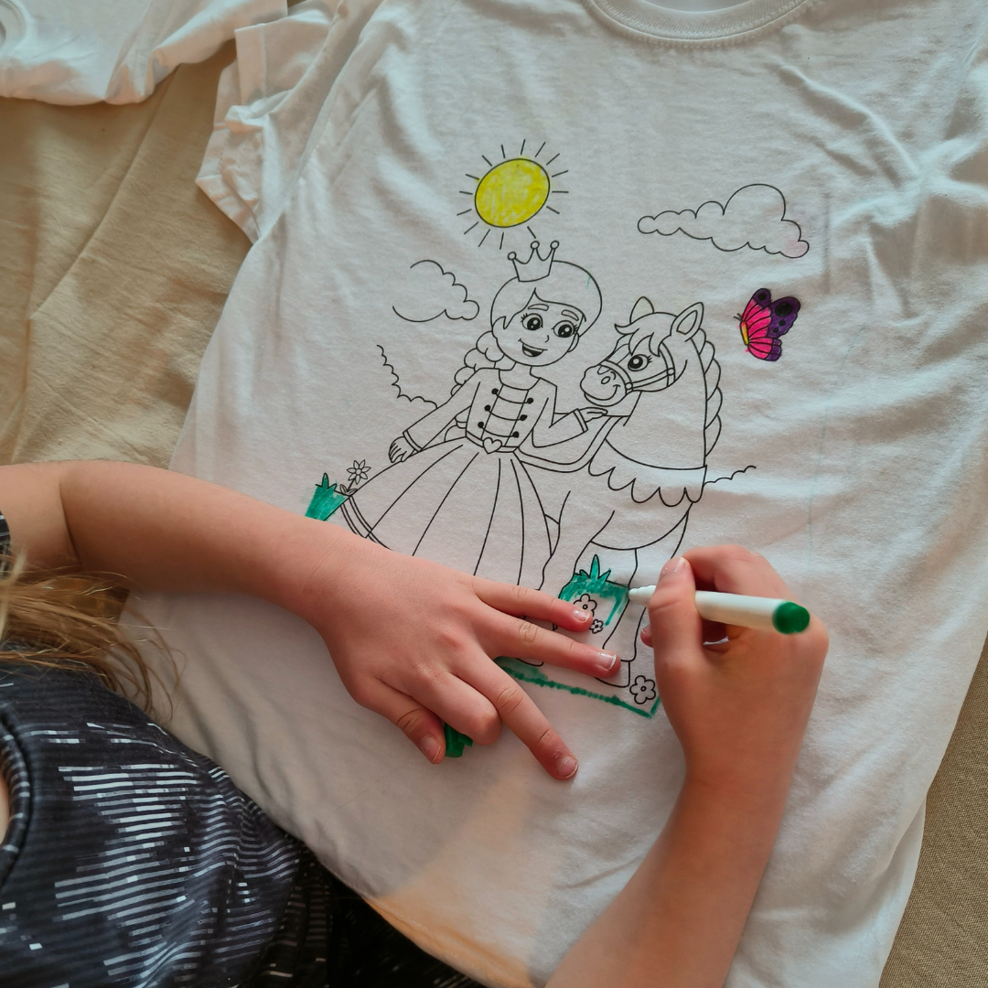 prinsessen t-shirt om in te kleuren voor kinderfeestjes